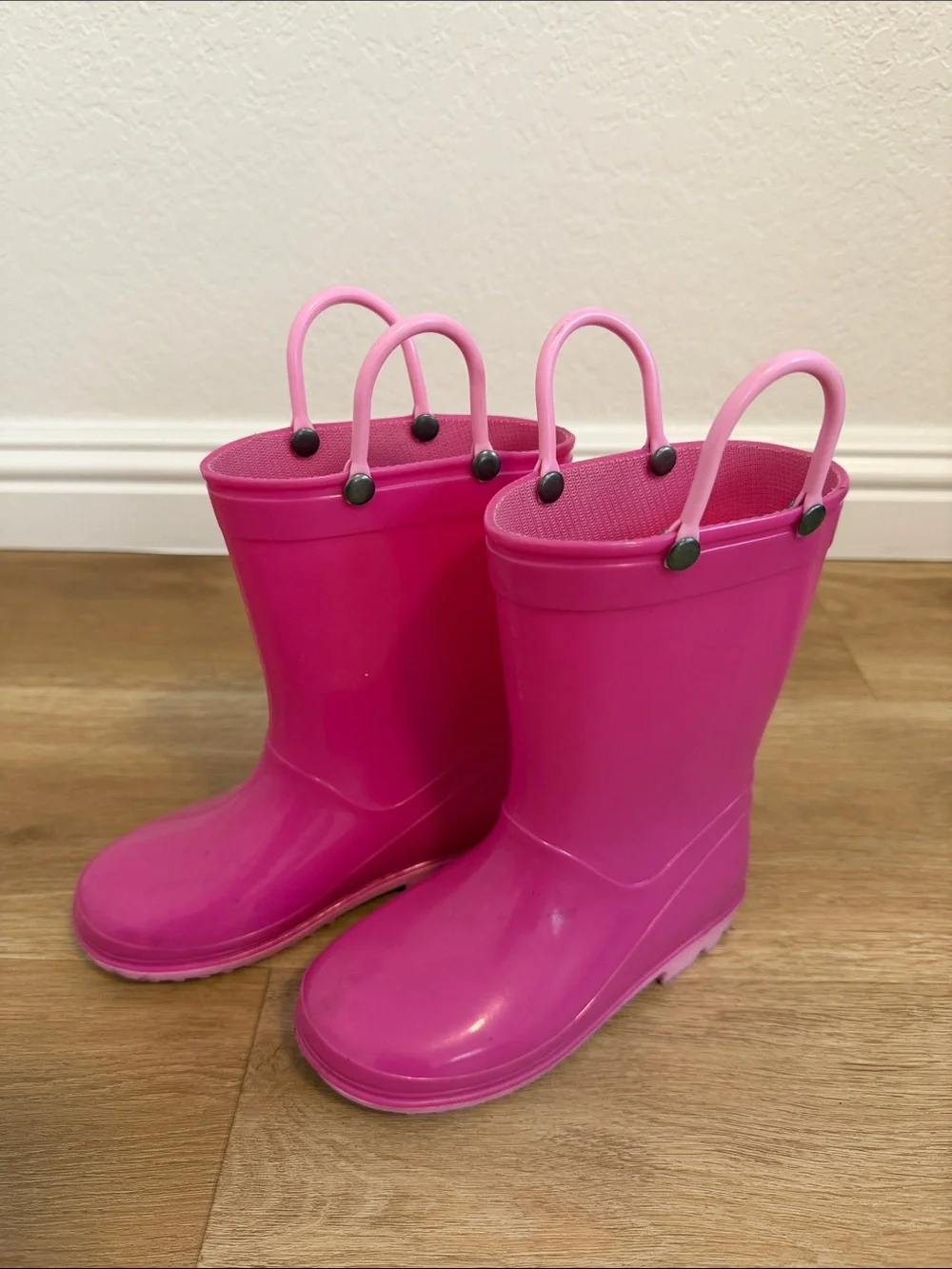 Children's Waterproof Pink Rain Boots with Pull Handles